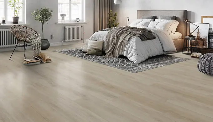 Bedroom with Waterproof Plank Flooring